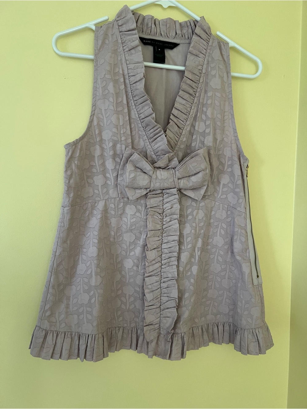 Marc by Marc Jacobs Taupe Ruffle Bow Sleeveless Top